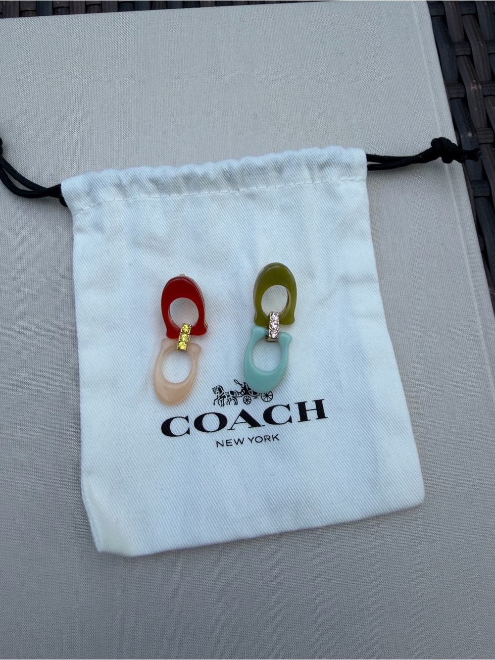 Coach Colorblock Resin Drop Earrings — Green/Red Mix